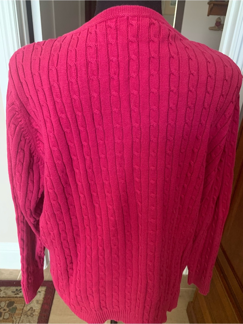 Talbots Cable Knit V-Neck Sweater - Hot Pink - Picture 3 of 7